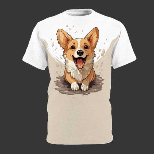 Priceless Pup Unisex Bold Designer Tee - Corgi Preciousness on Toffee Cream & Sugar