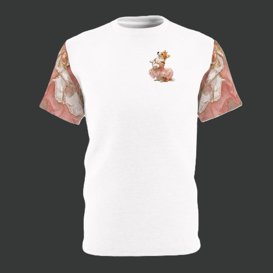 Princess Corgi Artistic Pink Accented Floral Bold Fashion Tee — Painted Corgi With Pink Roses T‑Shirt