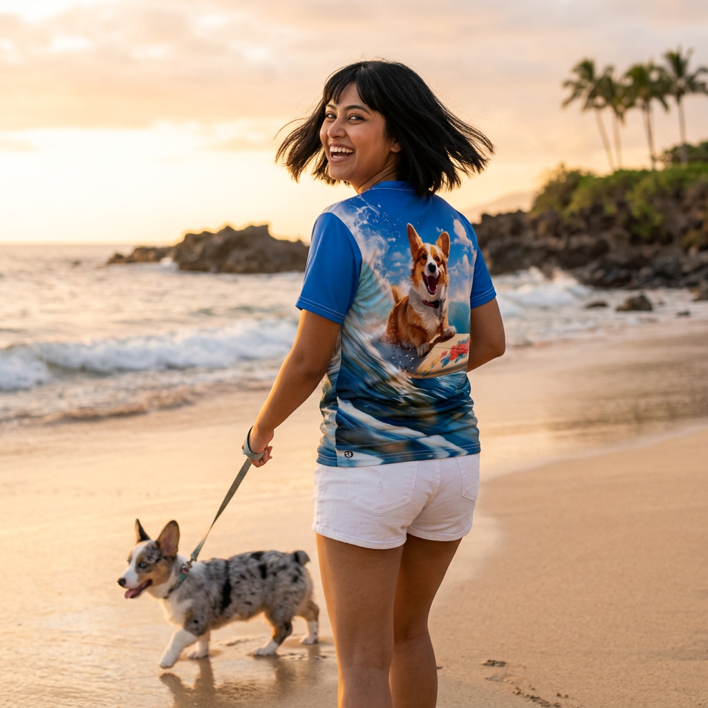 Cowabunga Corgi Unisex Bold Designer Tee - Surf Pup on Pacific Crest (Part of the Corgi Beach Day Collection)