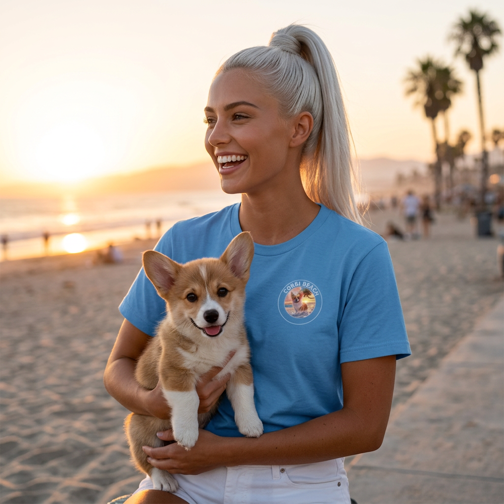 Corgi Beach Unisex Bold Designer Tee - Merry Meandering on Mahalo Marine (Part of the Corgi Beach Day Collection)
