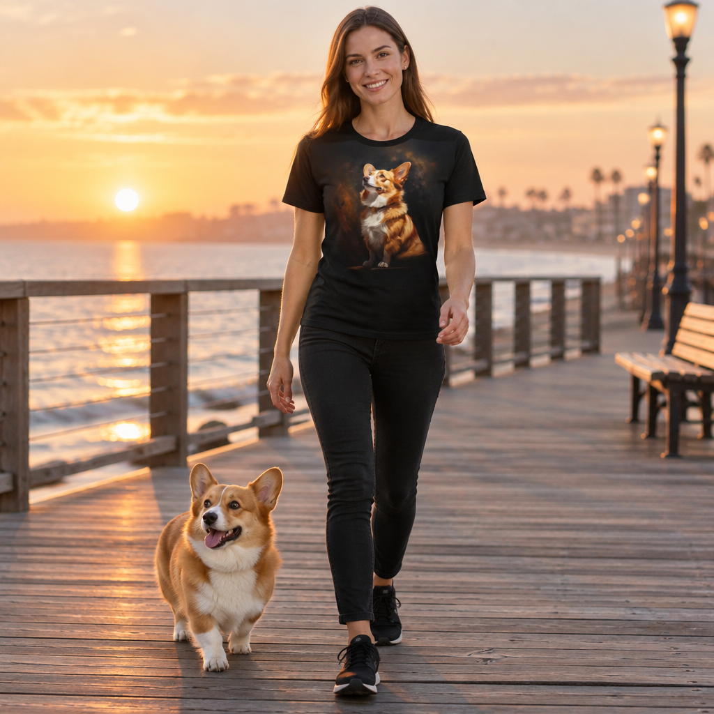 Pembroke Portrait Unisex Bold Designer Tee - Classic Corgi on Phantom Black