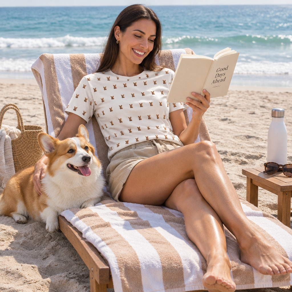 Swathed in Sweet Unisex Bold Designer Tee - Captivating Corgi Repeater on Marzipan White