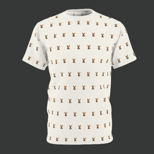 Swathed in Sweet Unisex Bold Designer Tee - Captivating Corgi Repeater on Marzipan White