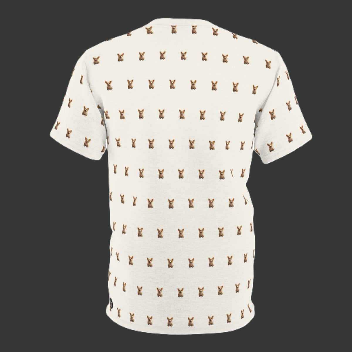 Swathed in Sweet Unisex Bold Designer Tee - Captivating Corgi Repeater on Marzipan White