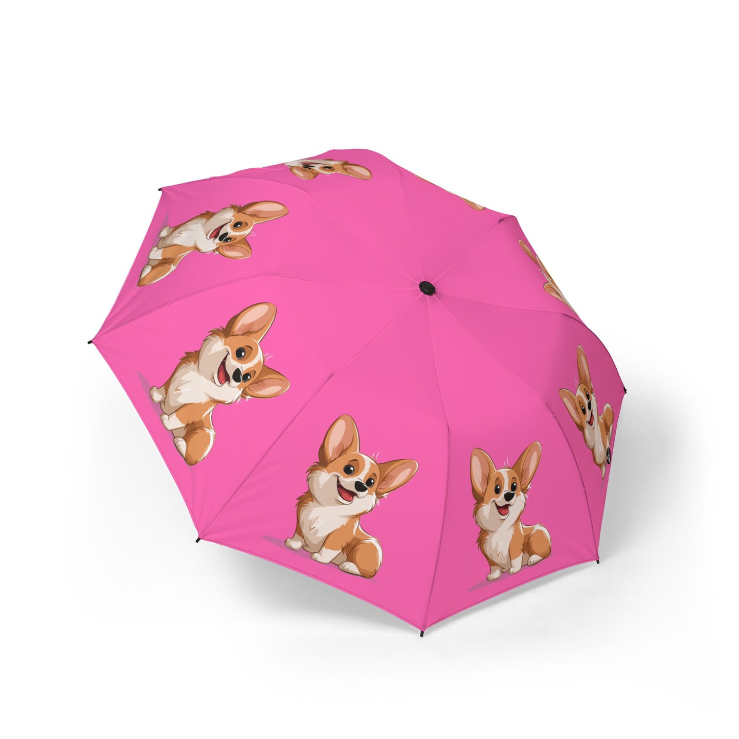 Cute Corgi Puppy Animation Foldable Umbrella — Pink Corgi Travel Parasol
