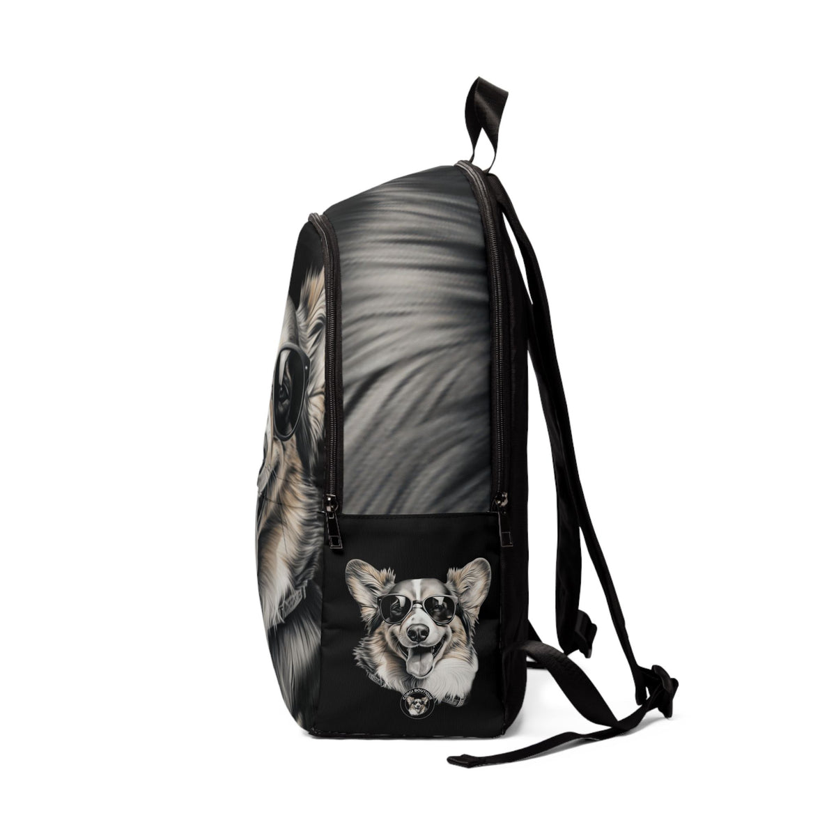 Corgi Cool Portrait in Shades Backpack — Hip Corgi Black & White Rucksack