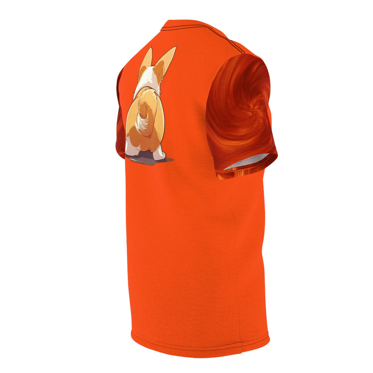 Cutie Booty Bold Fashion Tee - Volcano Orange Corgi Shirt with Swirling Sleeves