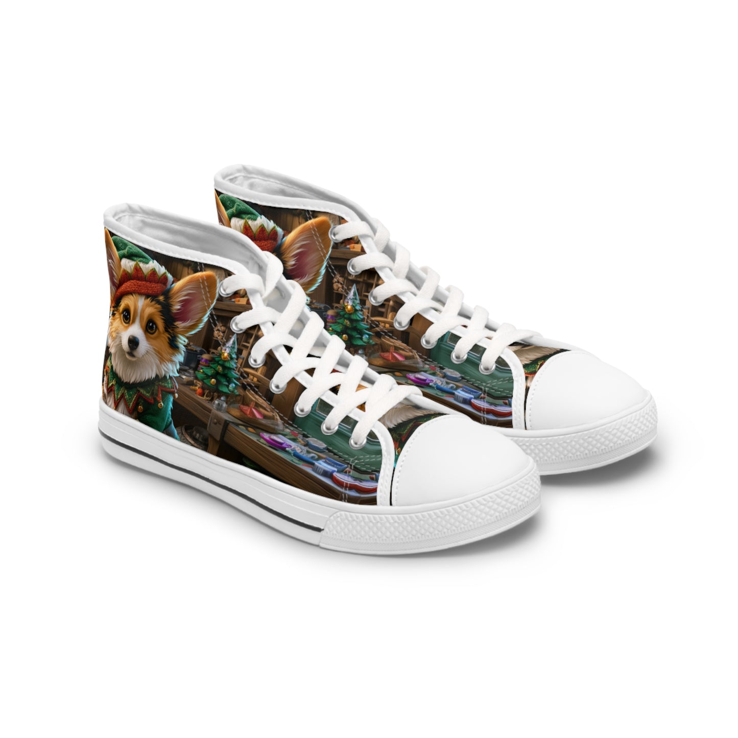 Santa's Little Helper Holiday Elf High-Tops — Festive Corgi Women's Sneakers