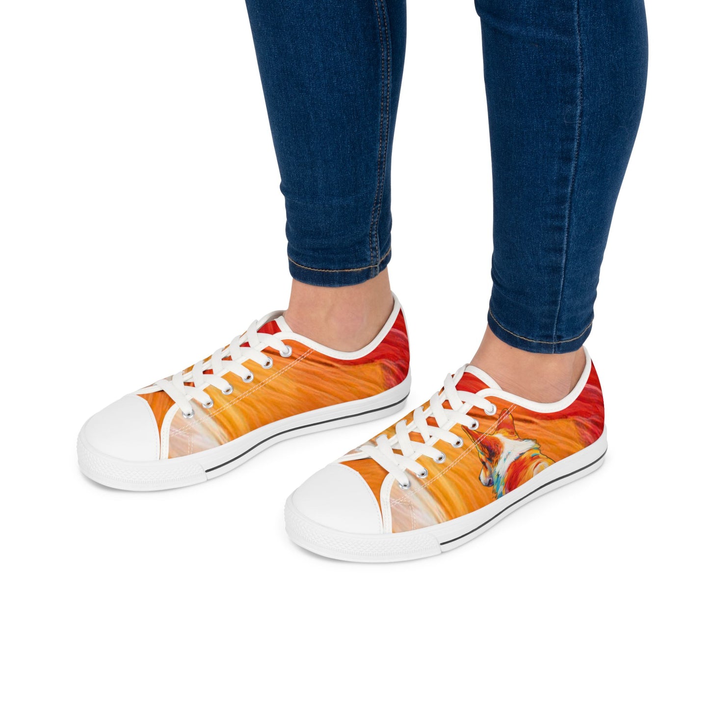 Peekaboo Corgi Vibrant Artistic Women's Low Top Casual Canvas Sneakers