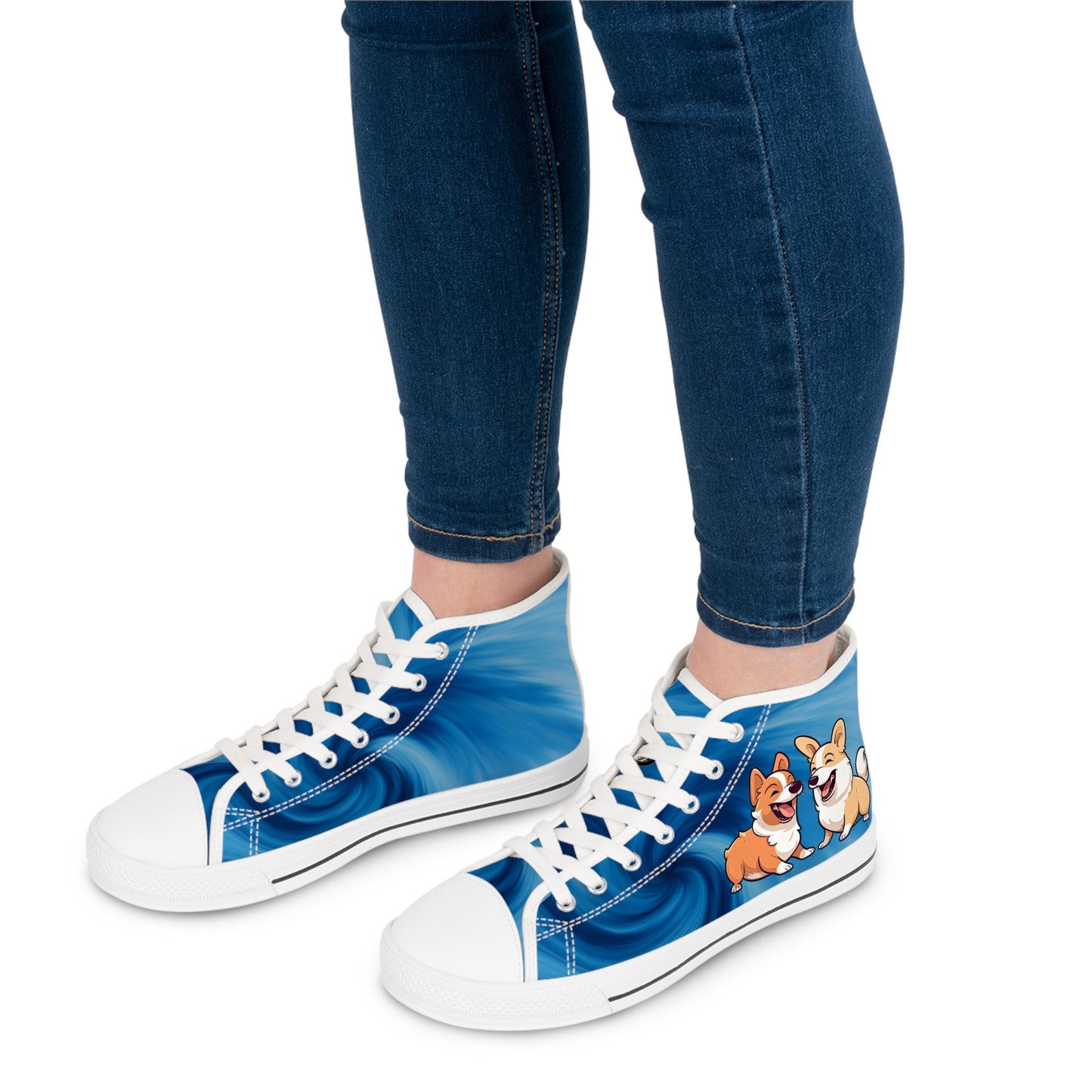 Best Mates Women's Cute Animated Corgis Casual Canvas Carolina Blue Low Top Sneakers
