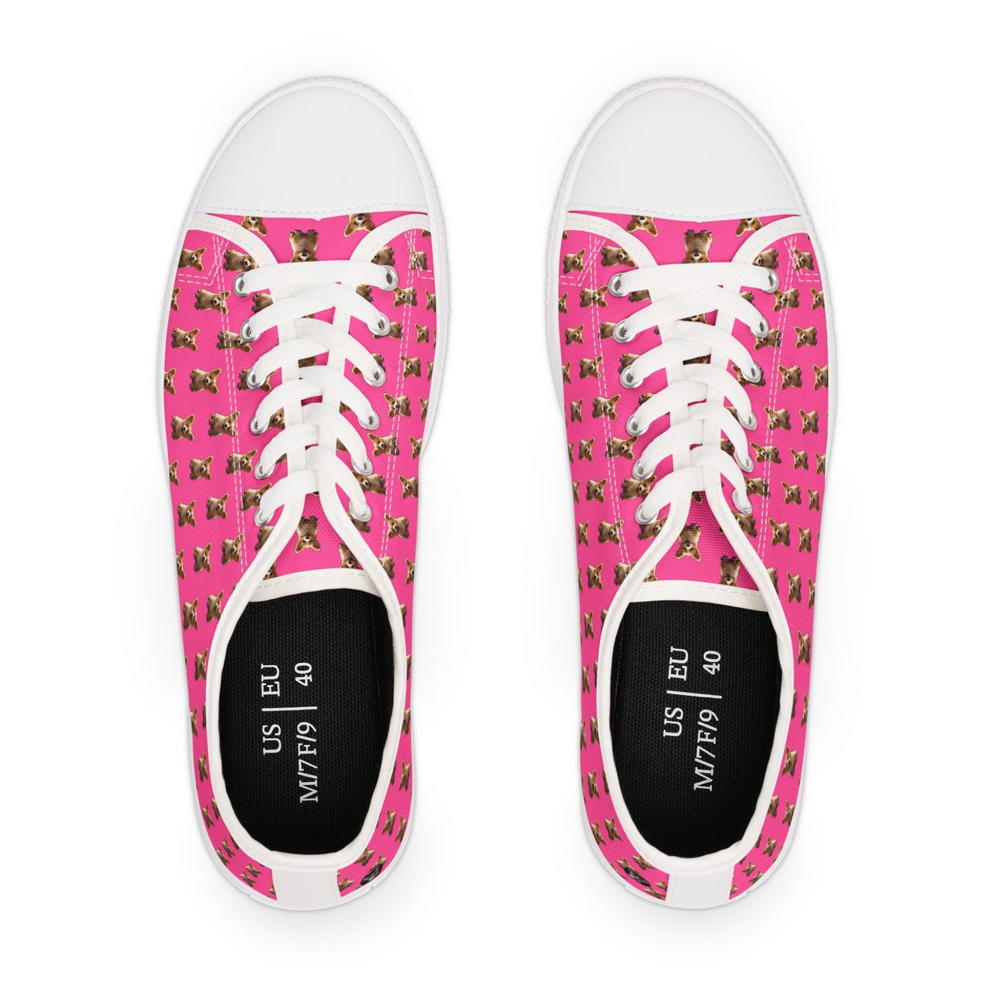 Sweetness Hot Pink Women's Low Top Casual Canvas Sneakers — Corgi Mosaic Pattern