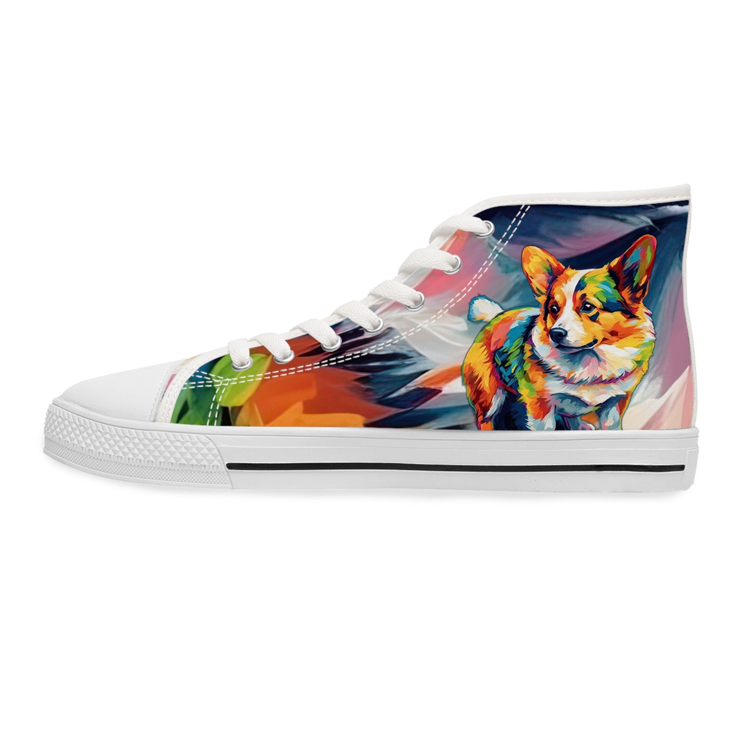 Scouter Corgi Artistic Abstract Watercolor Women's High Top Casual Canvas Sneakers