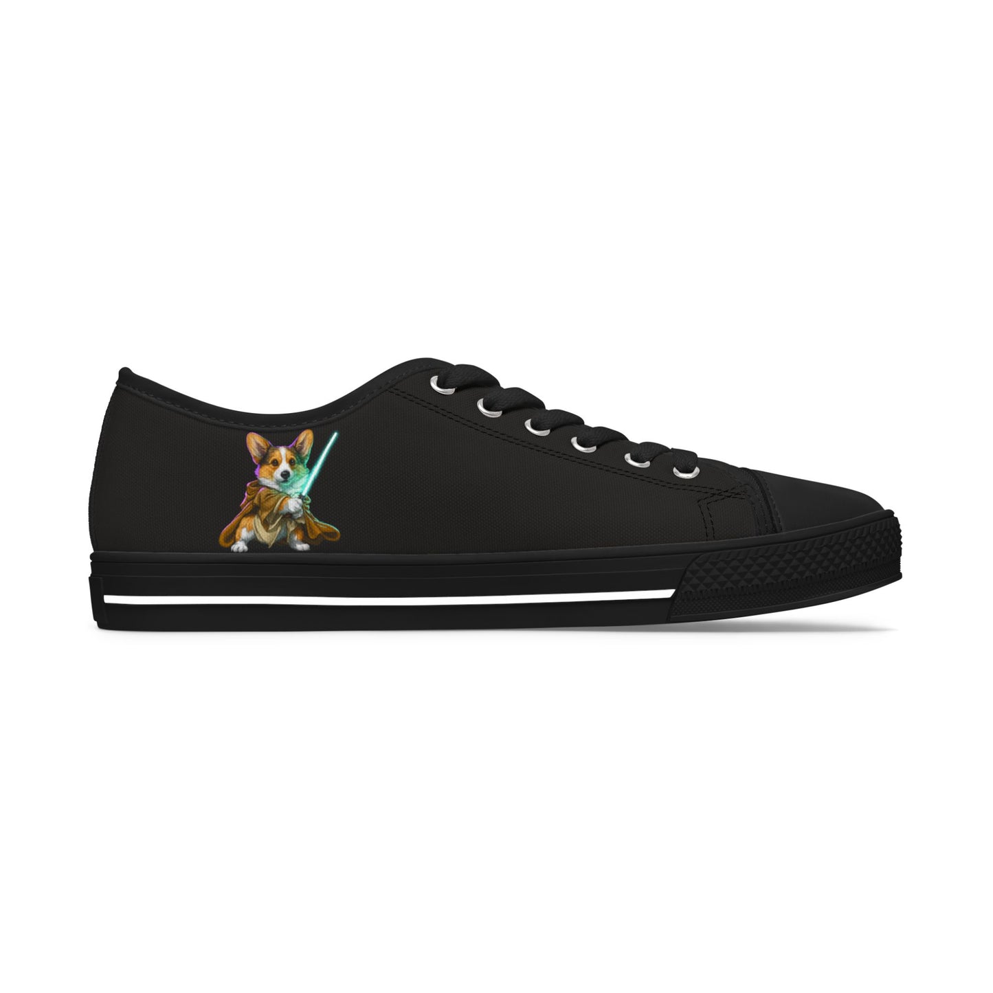 Little Light Knight Corgi Warrior in Training Women's Low Top Black Canvas Sneakers