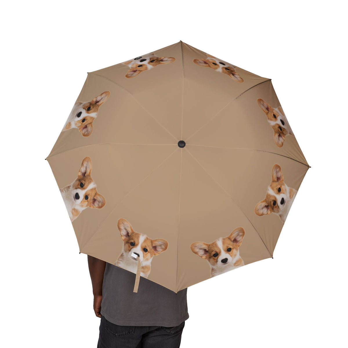 Delightfully Precious Corgi Puppy Face Foldable Umbrella — Compact Semi‑Automatic Rain Parasol for Dog Lovers