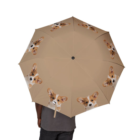 Delightfully Precious Corgi Puppy Face Foldable Umbrella — Compact Semi‑Automatic Rain Parasol for Dog Lovers