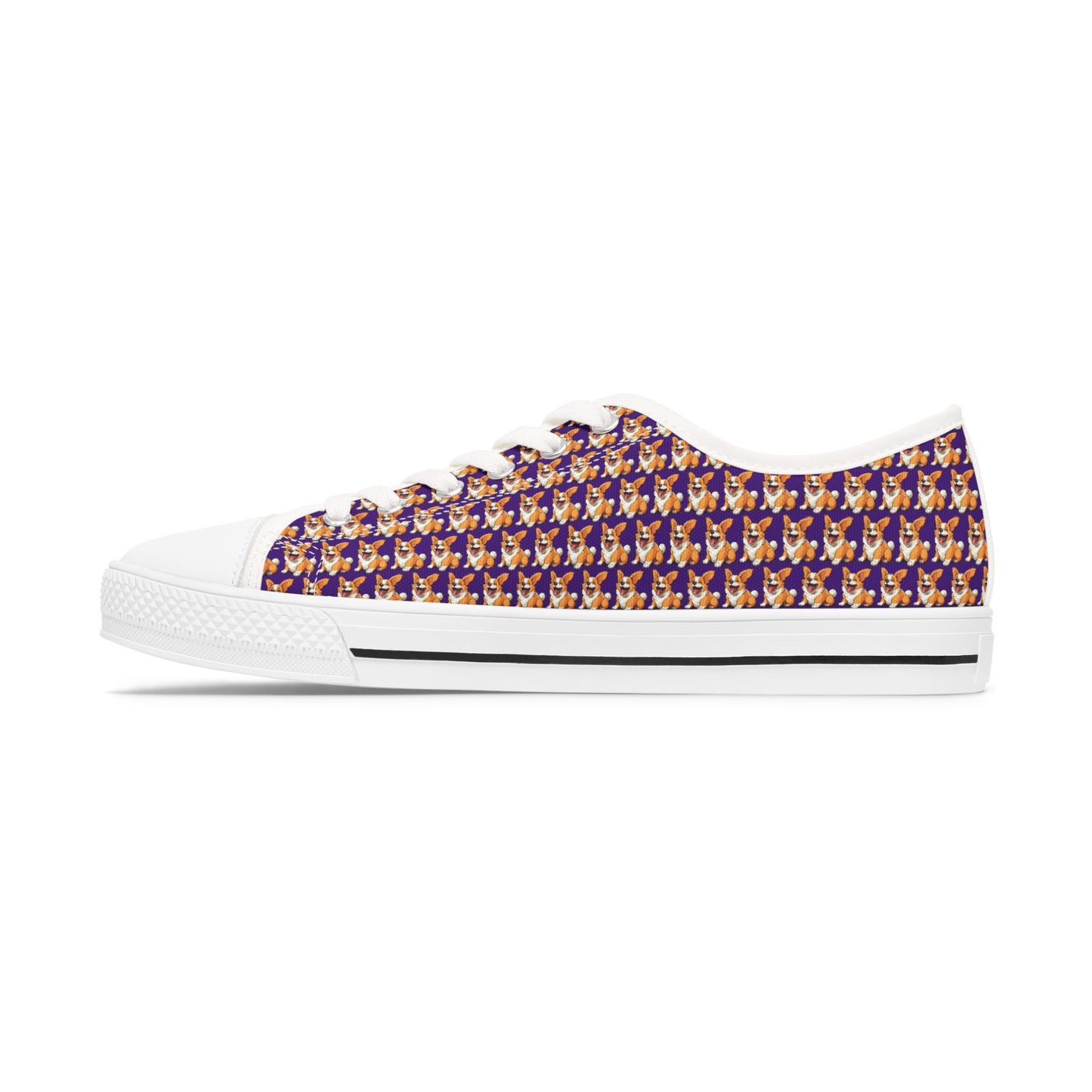 Jolly Jiggling Corgi Purple Houndstooth Pattern Style Women's Low Top Canvas Sneakers