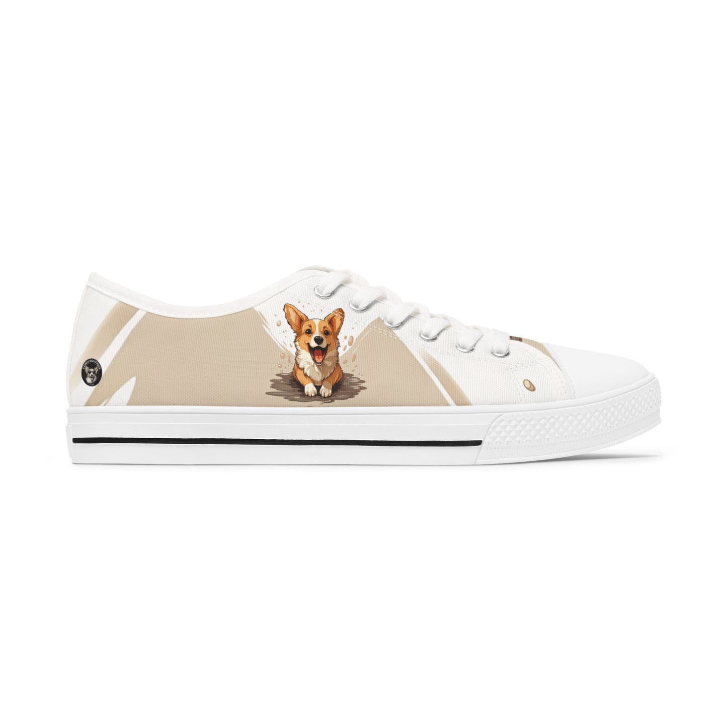Corgi Cuteness Anime Print Women’s Low Top Casual Beige Canvas Sneakers