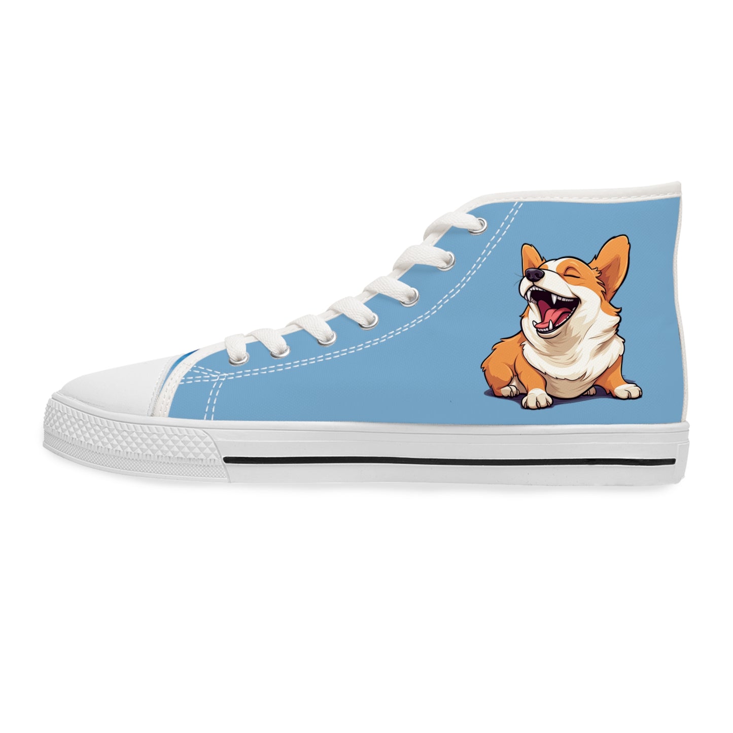 Comical Corgi All Smiles Women's High Top Casual Carolina Blue Canvas Sneakers