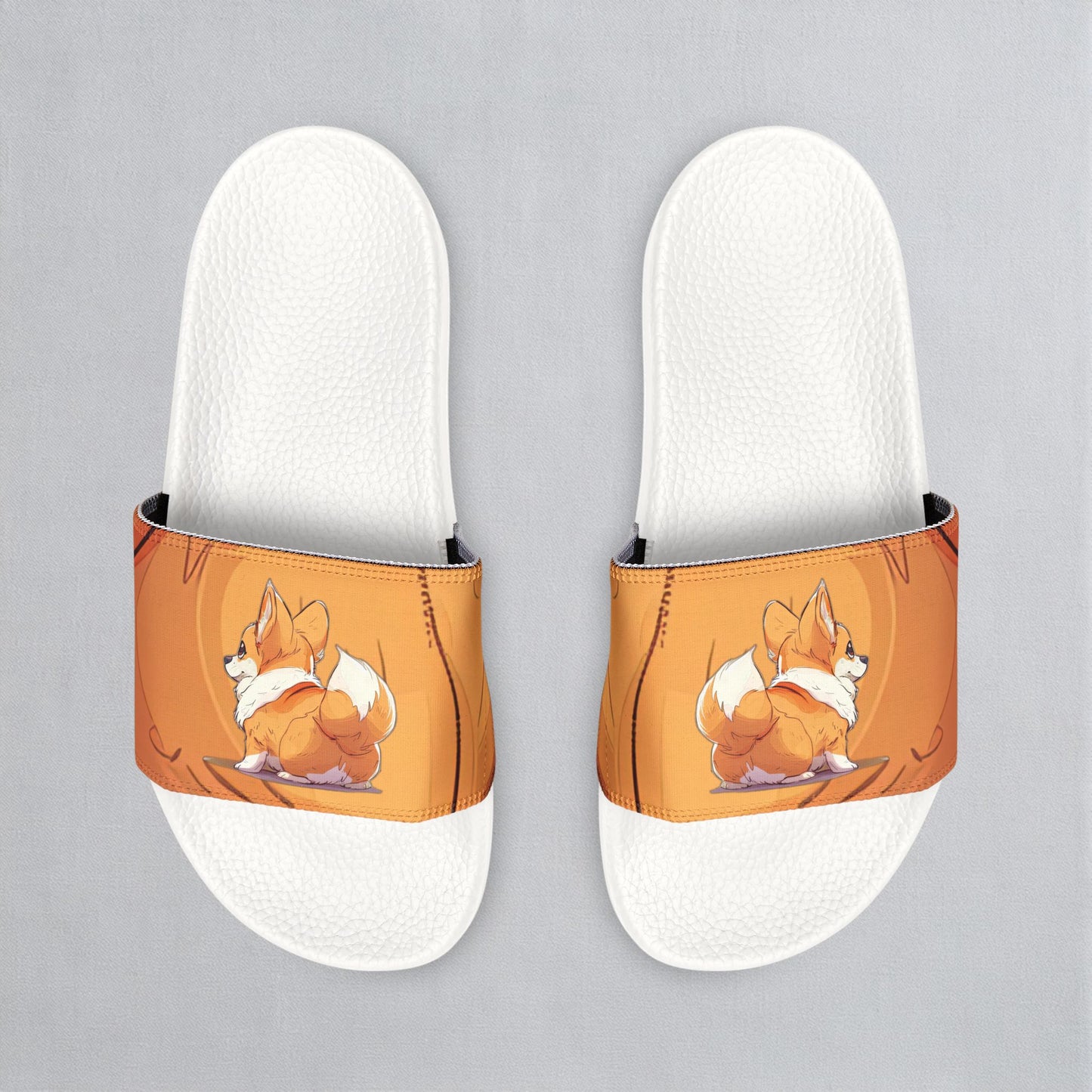 Cutie Patootie Corgi Autumn Orange Women's Slide Sandals - Casual Pool & Beach Slides