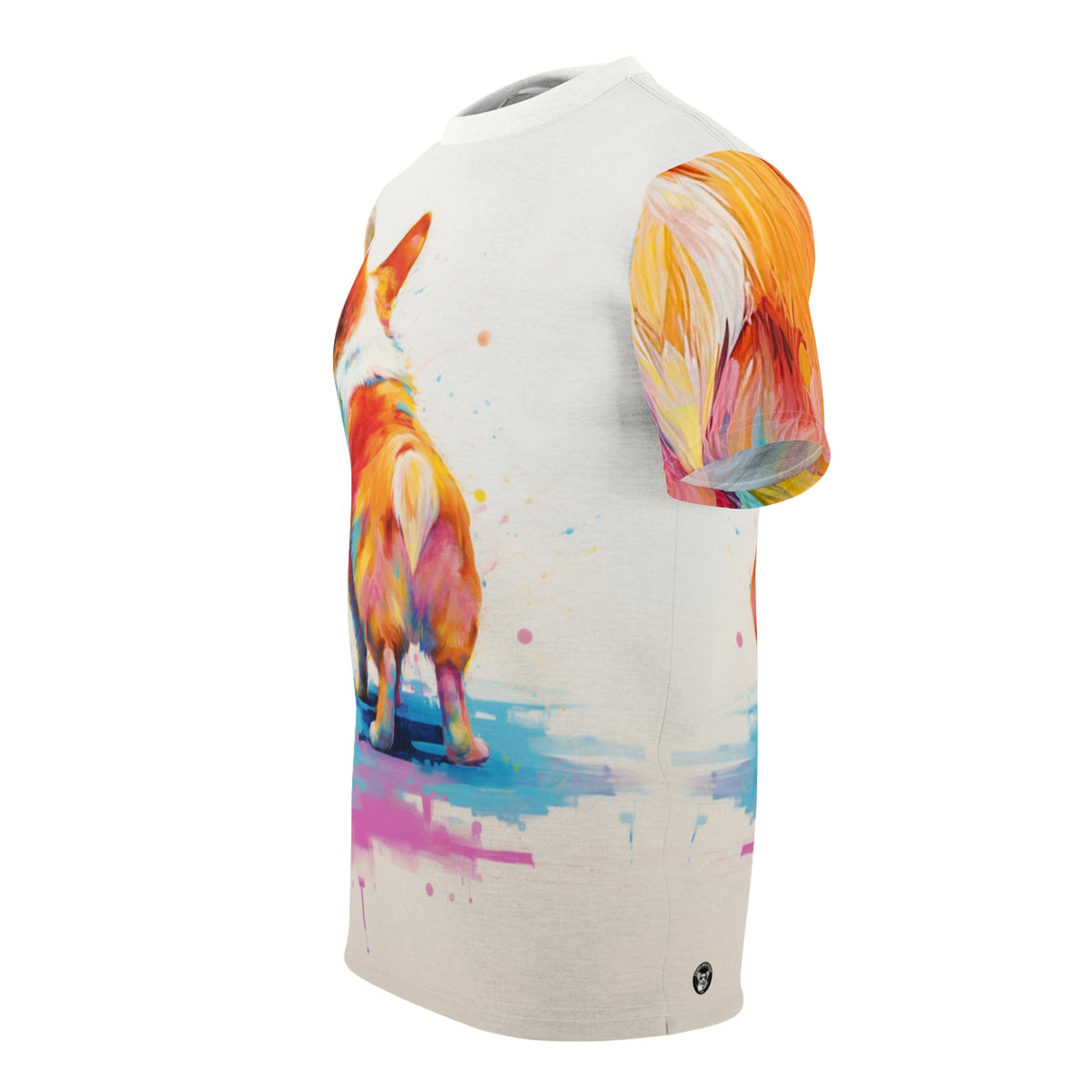 Ready-Set-Rump Unisex Bold Designer Tee - The Butt of the Corgi Bloke on Alabaster Glow with Color-Flow Fur-Effect Sleeves