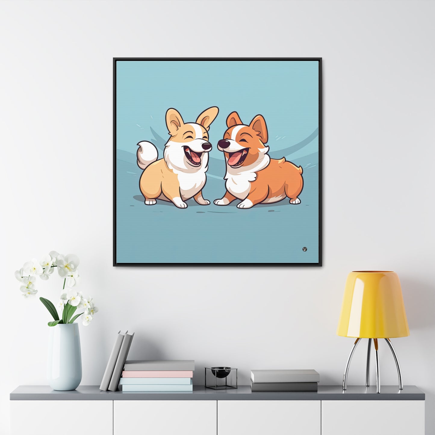 Corgi Couple - Framed on Canvas