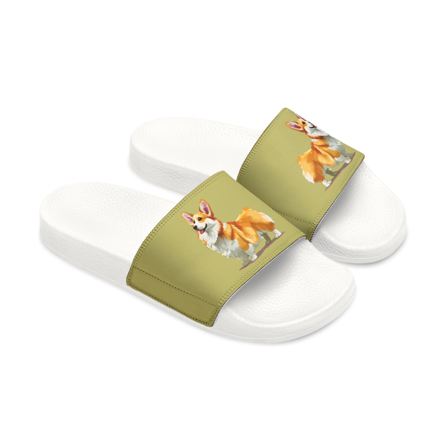 Classic Queen's Corgi Artistic Illustration Women's Khaki Slide Sandals - Casual Pool & Beach Slides
