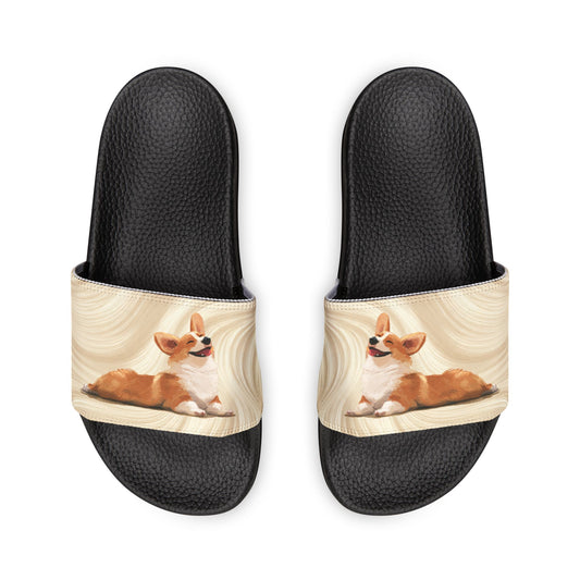 Giddy Sploot Women's Casual Creamy Champagne Slide Sandals - Corgi Pool & Beach Slides