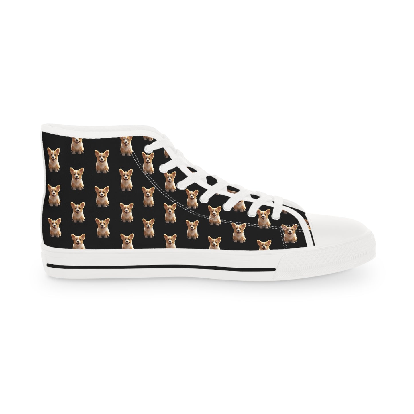 Sweetness on Black Men's High Top Casual Canvas Sneakers - Corgi Mosaic Pattern