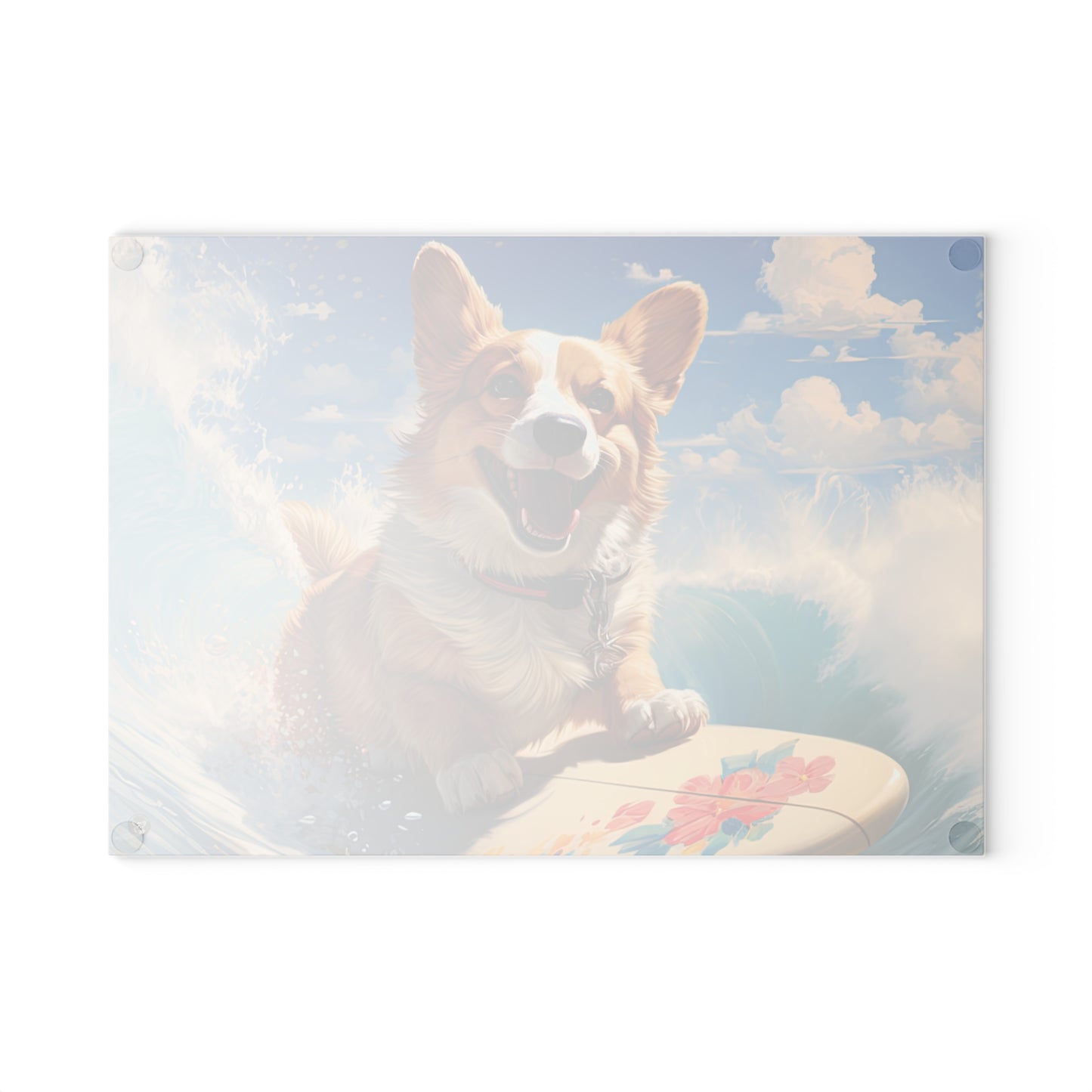 Cowabunga Corgi - Glass Cutting Board