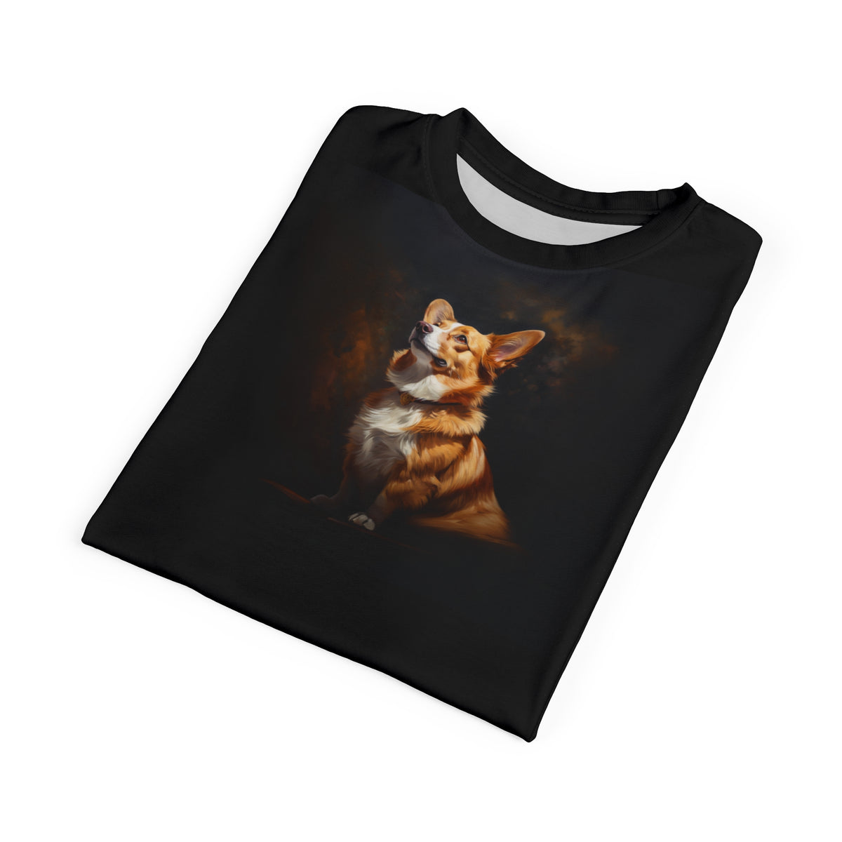 Pembroke Portrait Unisex Bold Designer Tee - Contemplating Corgi on Phantom Black