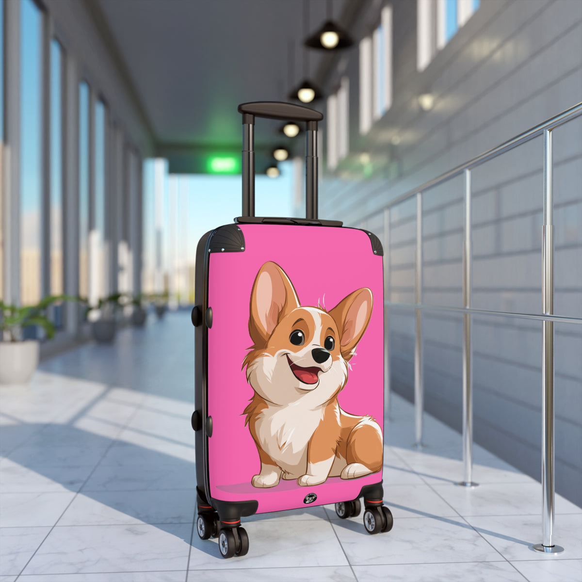 Cute Corgi Puppy Animation Suitcases — Pink Rolling Luggage with Adorable Dog Design