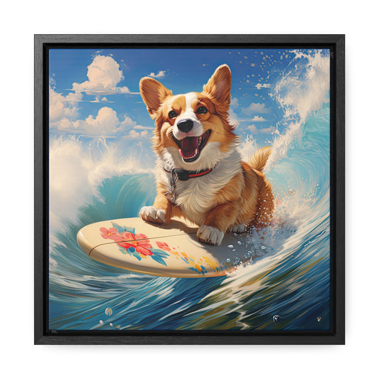 Cowabunga Corgi - Framed on Canvas