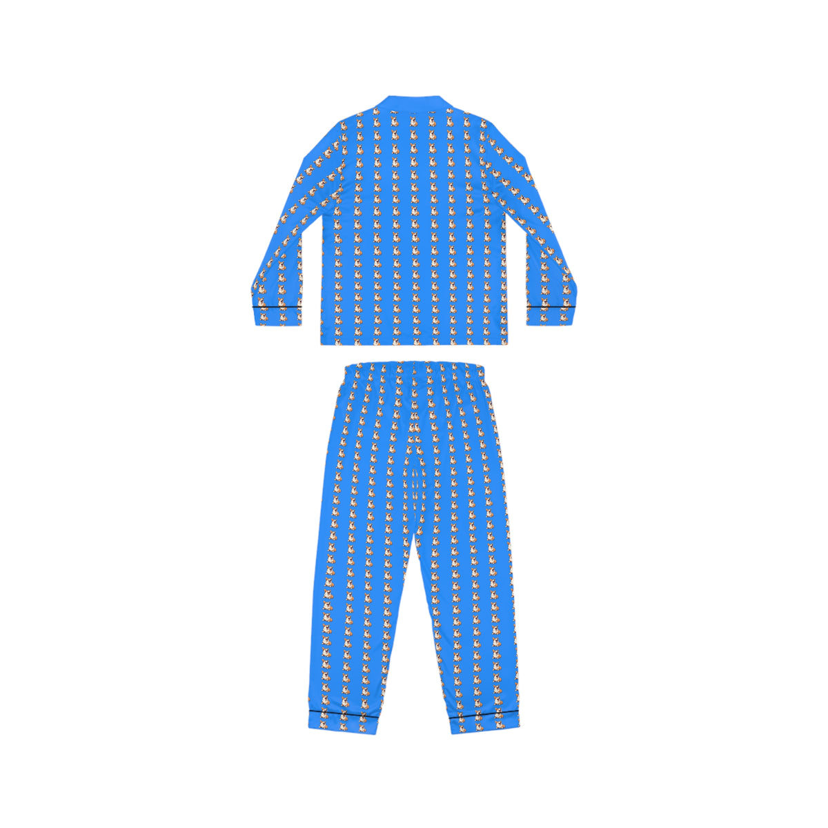 Comical Corgi All Smiles Repeater Stripes Blue Silky Pajamas