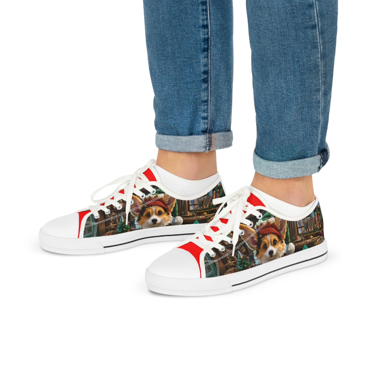 Santa's Little Helper Festive Corgi Christmas Men's Low Top Casual Canvas Sneakers