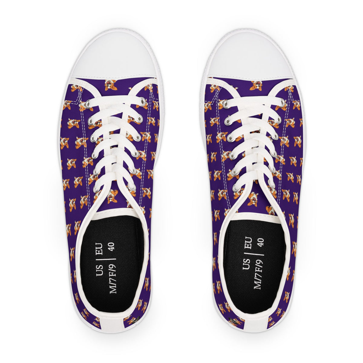 Jolly Jiggling Animated Corgi Women's Low Top Purple Canvas Sneakers
