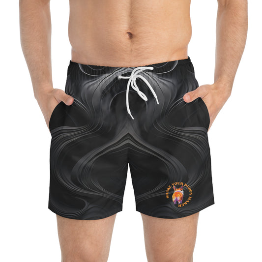 Shake Your Puppy Maker Swim Trunks - Swirling Black Swimsuit