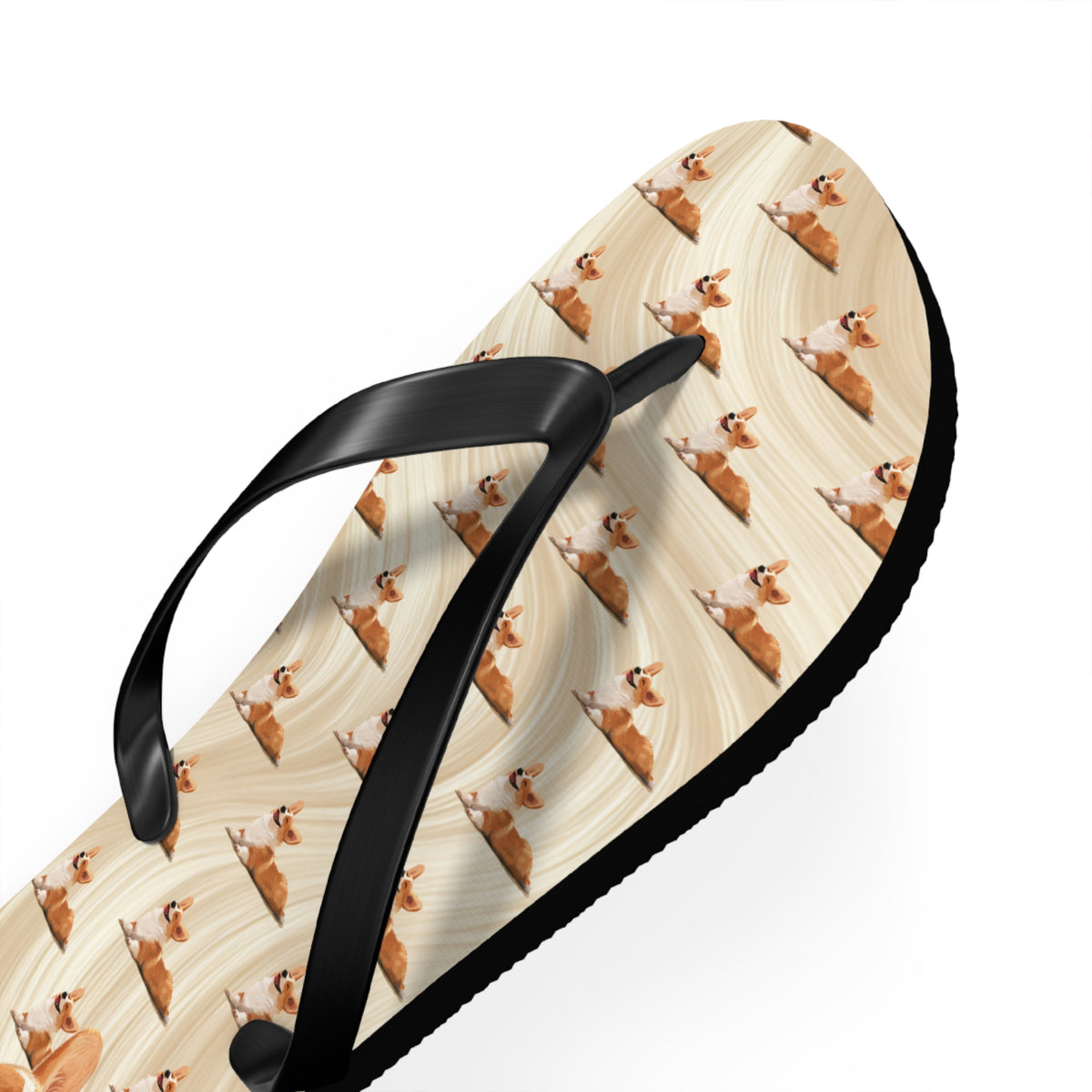 Giddy Sploot Unisex Flip-Flops - Creamy Champagne Corgi Sandals
