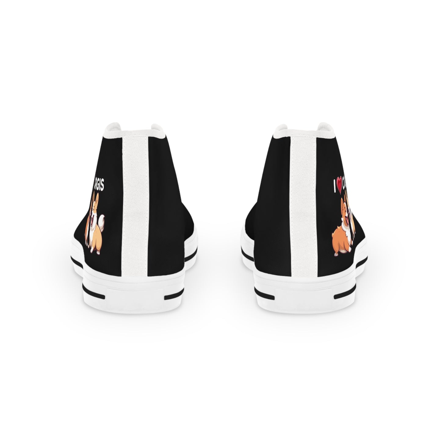 I Heart Corgis Men's High Top Casual Black Canvas Sneakers with Two Corgi Best Buds