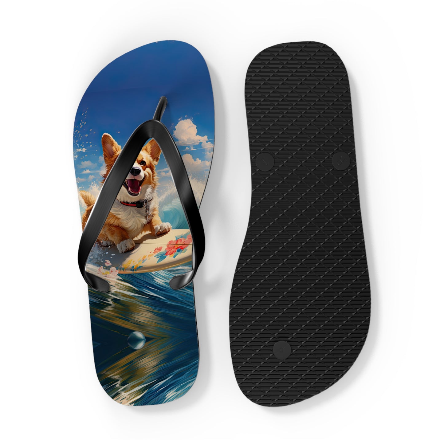 Cowabunga Corgi Flip-Flops