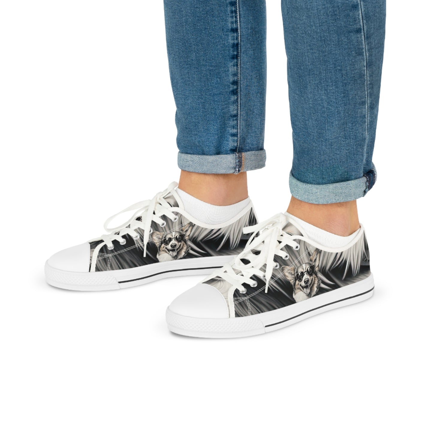 Corgi Cool Portrait in Shades Men's Low Top Casual Canvas Sneakers