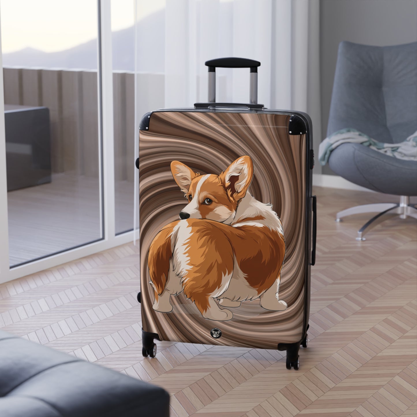 Butt What? Talk To The Butt Contemptuous Corgi Suitcases – Swirling Brown Corgi Rolling Luggage