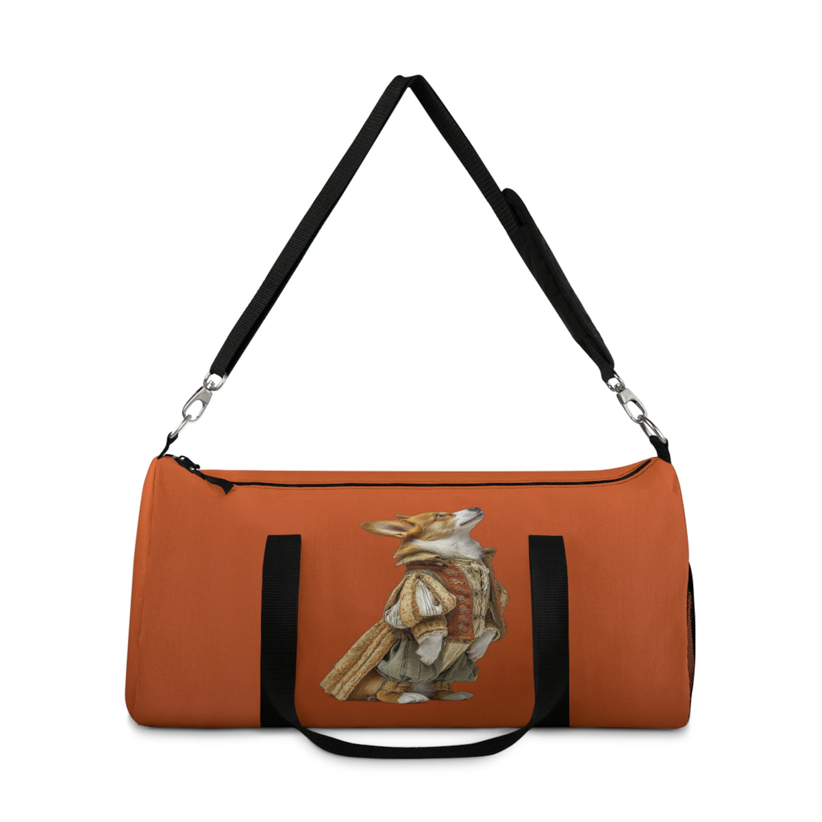 Prince Corgi Royal Duffel Bag - Monarch Themed Burnt Orange Travel Gym Bag