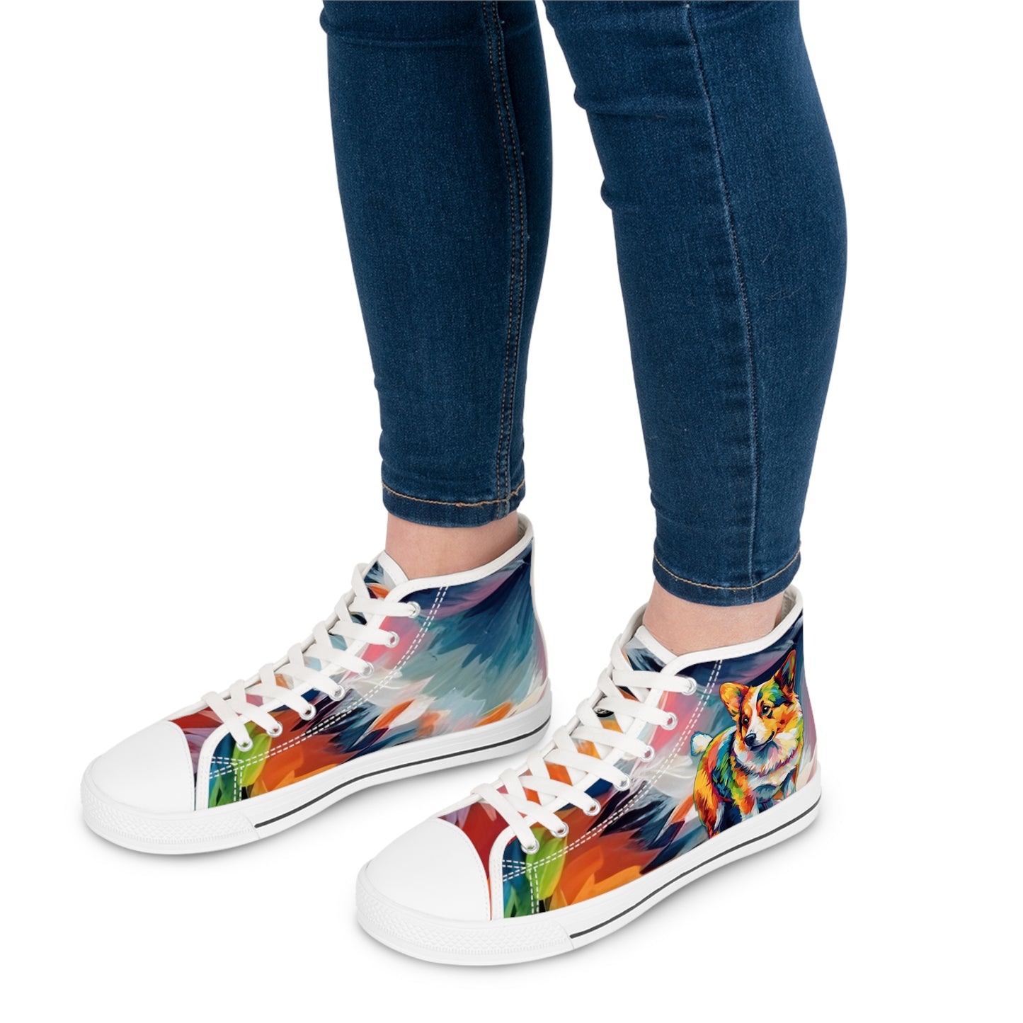 Scouter Corgi Artistic Abstract Watercolor Women's High Top Casual Canvas Sneakers