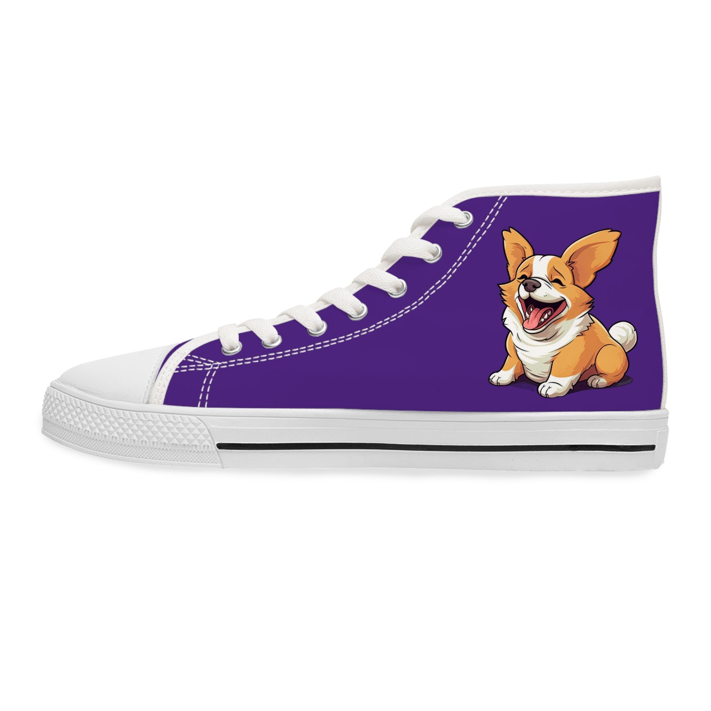 Jolly Jiggling Corgi Women's High Top Casual Purple Canvas Sneakers