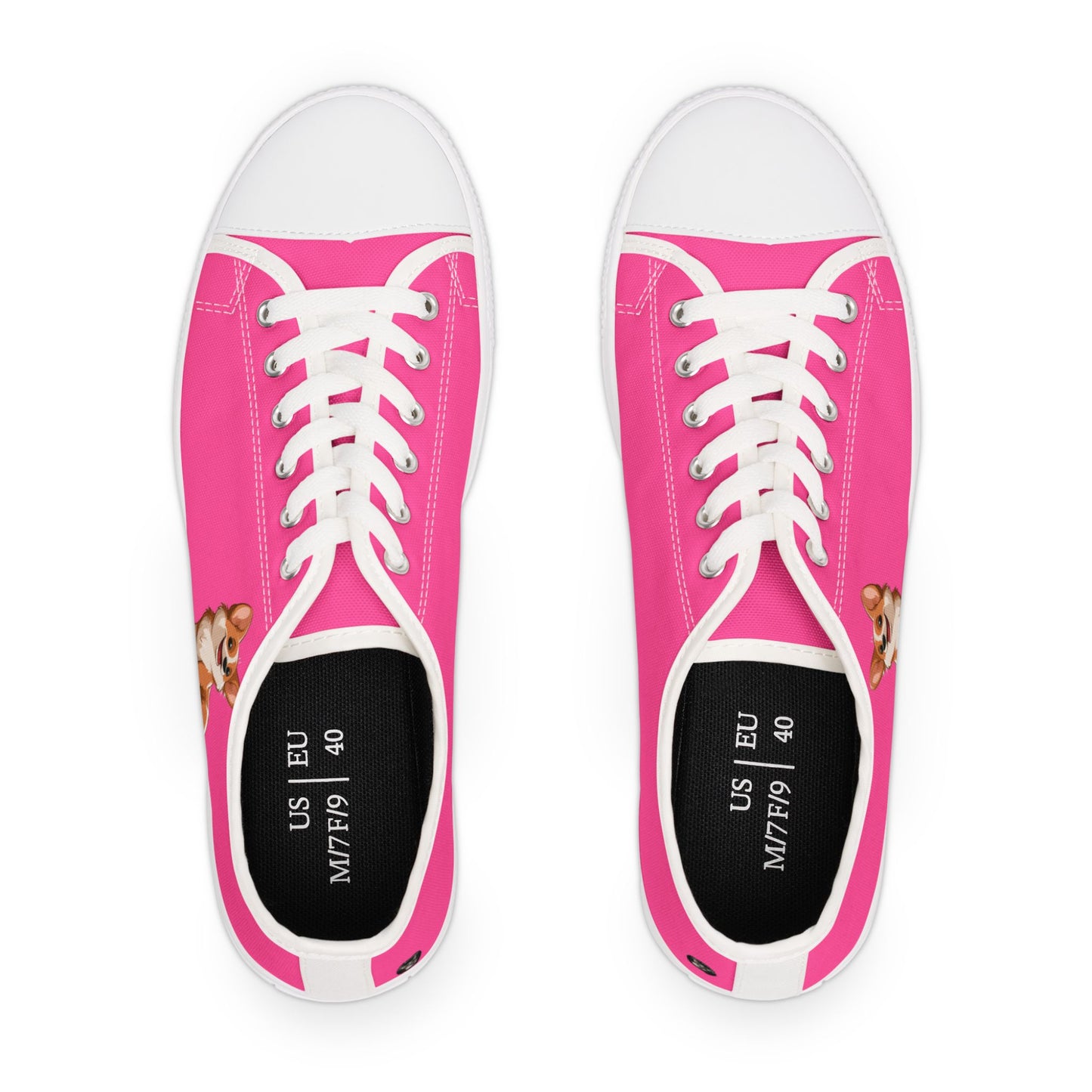 Cute Corgi Puppy Animation Hot Pink Women's Low Top Casual Canvas Sneakers