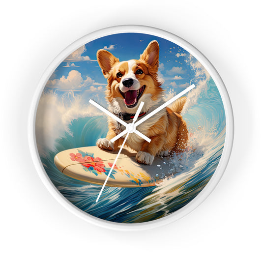 Cowabunga Corgi - Wall Clock