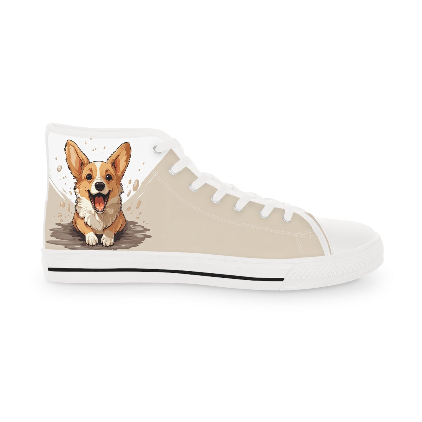 Corgi Cuteness Anime Print Men's High Top Casual Beige & White Canvas Sneakers