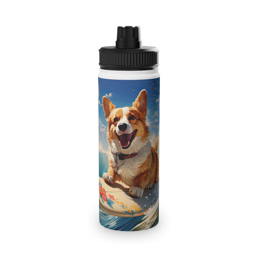 Cowabunga Corgi - Water Bottle with Sport Lid