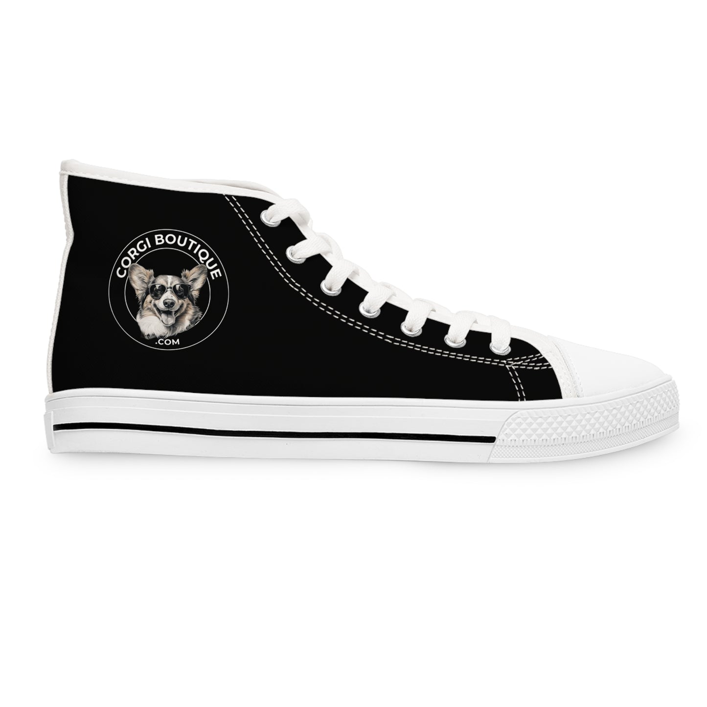 Corgi Boutique Logo Women's High Top Casual Black Canvas Sneakers