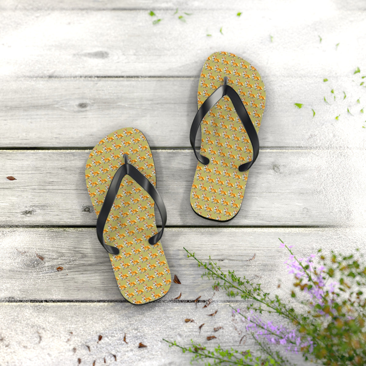 The Queen's Corgi Companion Repeater Pattern Flip-Flops - Cool Corgi Sandals